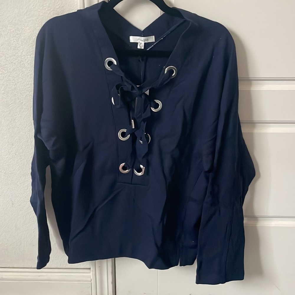 027 Cozy Lace up Long Sleeve Sweater Top - Picture 6 of 6